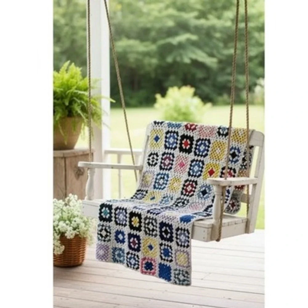 Handmade Crochet Granny Square Blanket Multicolor Throw Lap‎ Afghan 56x36